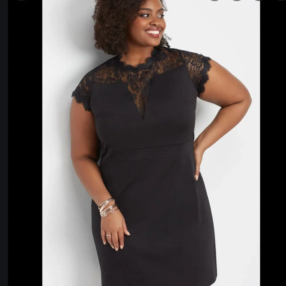 Maurices Lace Inset Ponte Dress Black - Picture 3 of 10